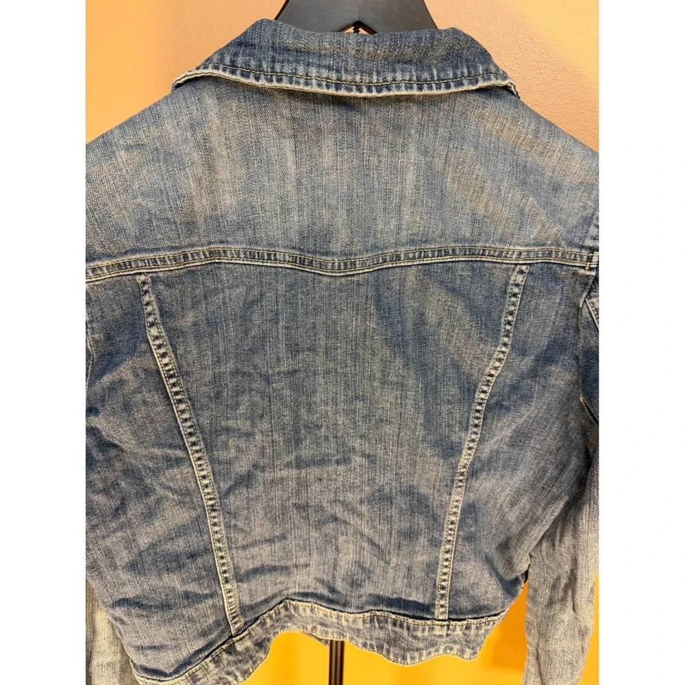 Elle Womens Denim Jacket Medium Wash Blue Button Front‎ Jean Jacket Size L